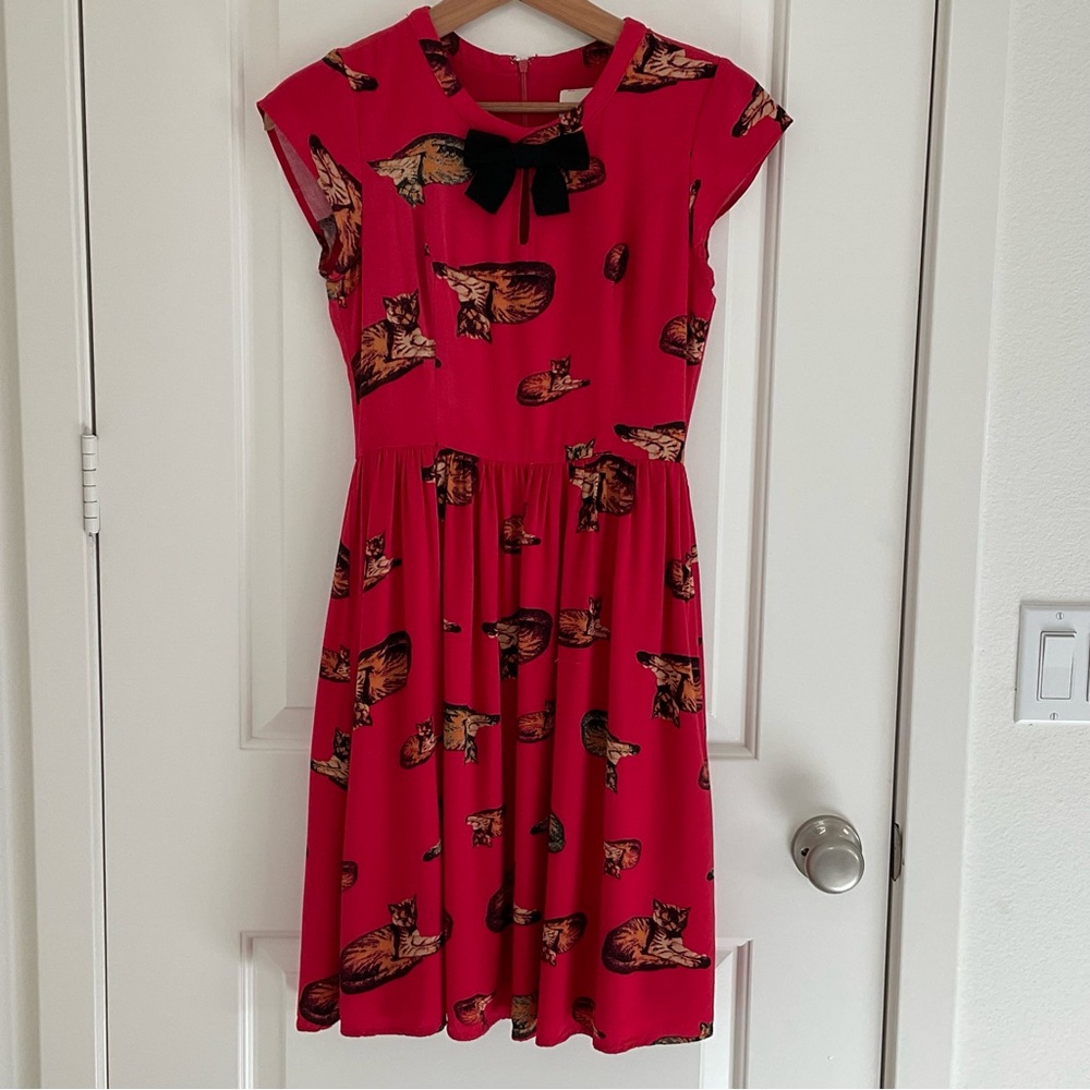 ModCloth Red Cat Print Fit & Flare Dress S - Picture 12 of 16